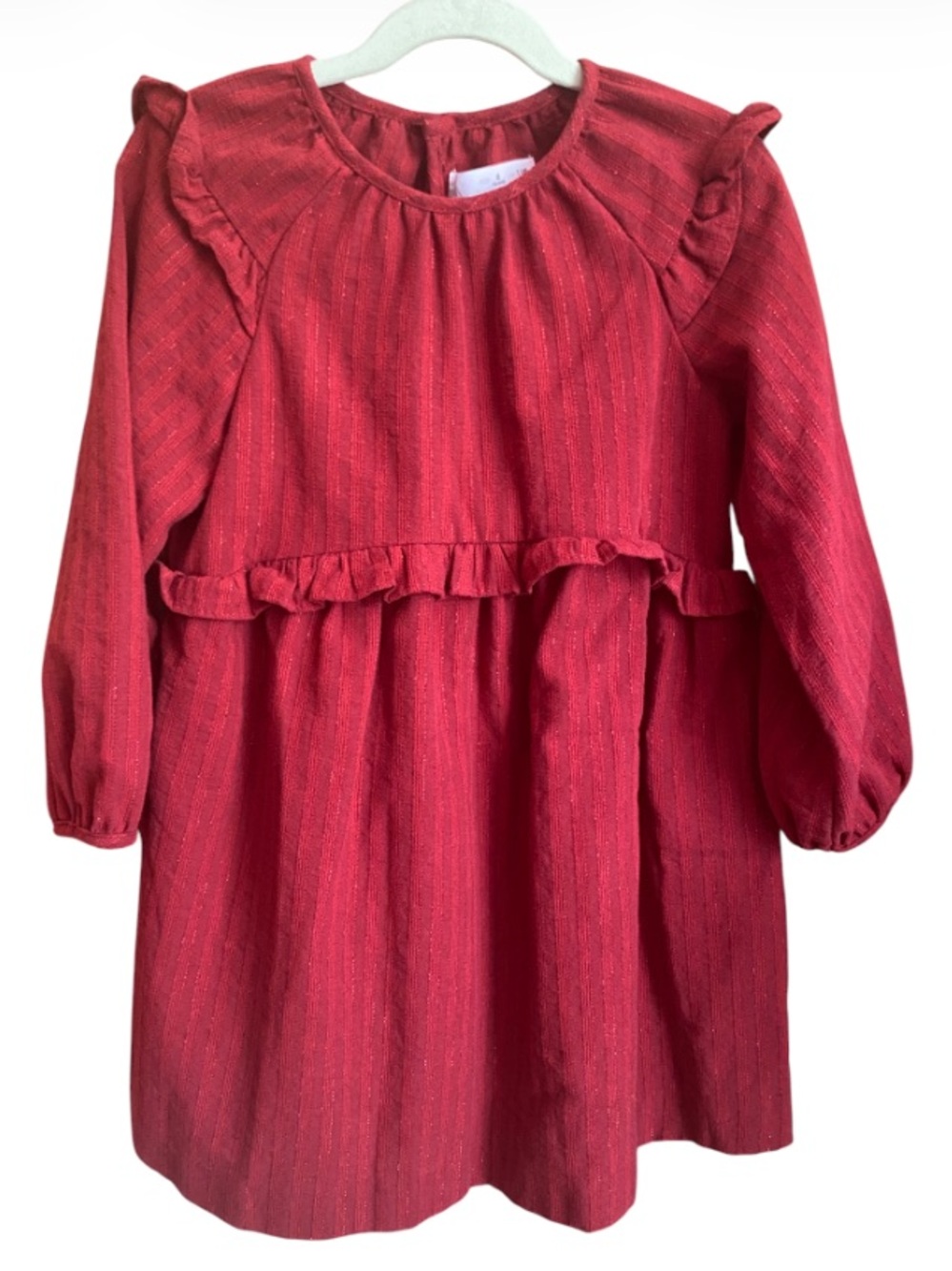 Zara Girls' Red Ruffle Long-Sleeve Dress Size 6